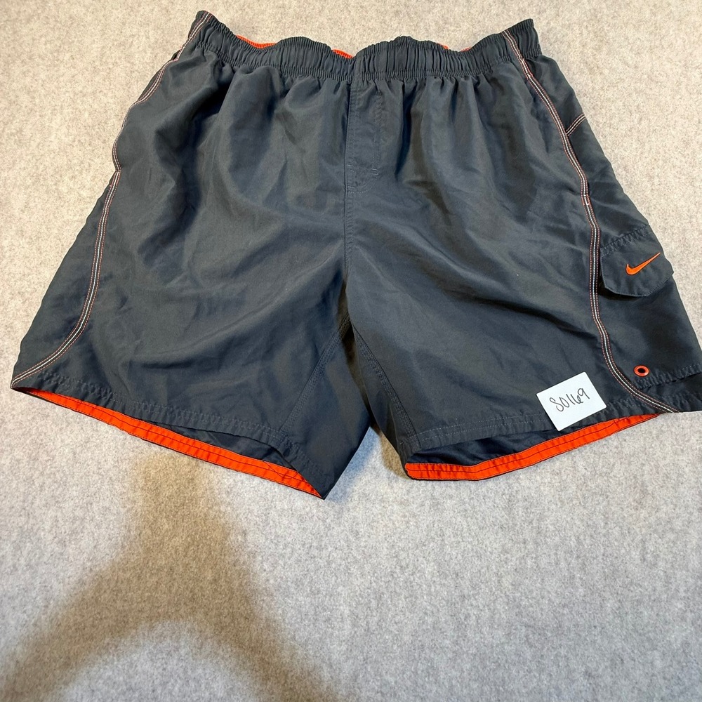 Nike Mens Swim Trunks XL Gray Orange Cargo Pocket Mesh Lined‎ Board Shorts